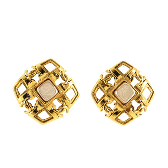 Chanel Vintage CC Cut-Out Square Clip-On Earrings Metal