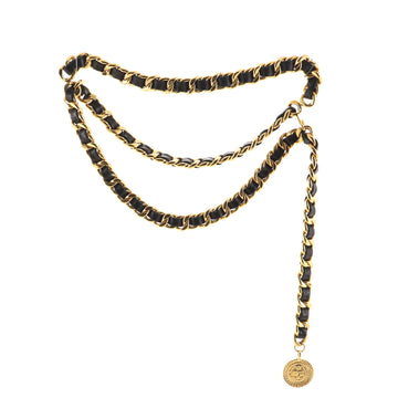 Chanel Vintage Medallion Chain Belt Metal and Leather