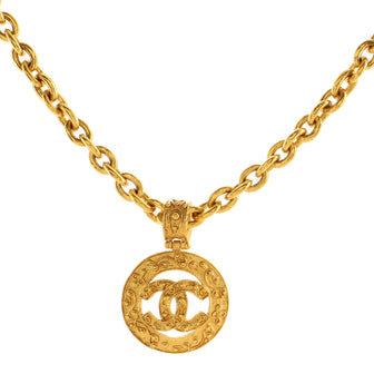 Chanel Vintage CC Round Cut-Out Pendant Necklace Metal
