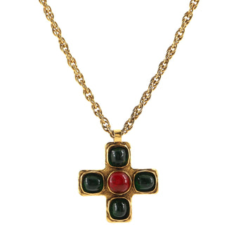 Chanel Vintage CC Cross Pendant Necklace Metal with Gripoix