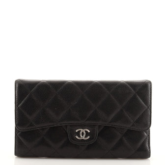 Chanel CC Gusset Classic Flap Wallet Quilted Caviar Long