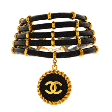 Chanel CC Pendant Multistrand Choker Necklace Leather with Metal