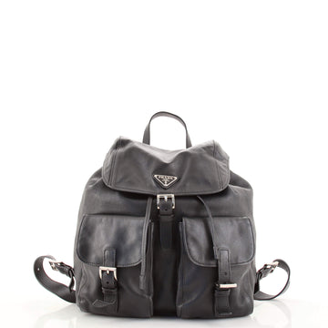 Prada Double Pocket Drawstring Backpack Soft Calf Medium