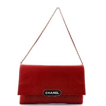 Chanel Retro Label Chain Clutch Quilted Lambskin