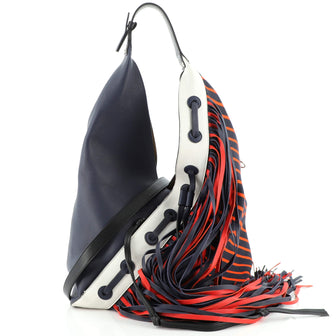 Loewe Fringe Sling Hobo Printed Canvas and Leather Medium