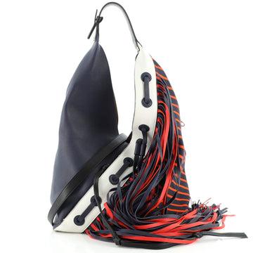 Loewe Fringe Sling Hobo Printed Canvas and Leather Medium