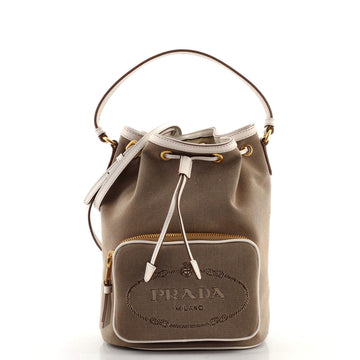 Prada Logo Drawstring Bucket Bag Canvas