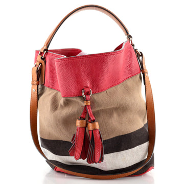 Burberry Susanna Tassel Hobo House Check Canvas Medium