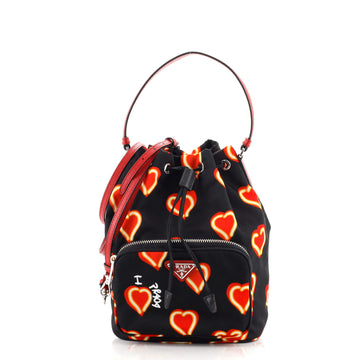 Prada Drawstring Bucket Bag Printed Tessuto Small