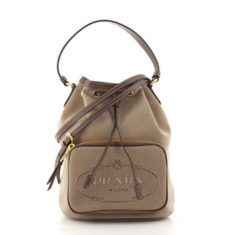 Prada Logo Drawstring Bucket Bag Canvas