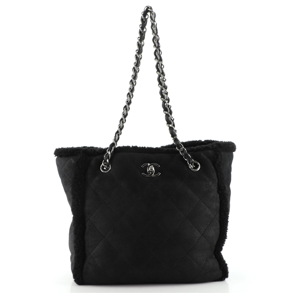 Chanel Coco Neige Shopping Tote Quilted Shearling Medium Black 126635377