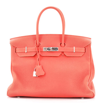 Hermes Birkin Handbag Red Clemence with Palladium Hardware 35