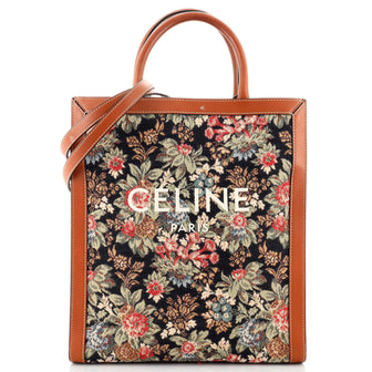 Celine Vertical Cabas Tote Floral Jacquard with Leather Small