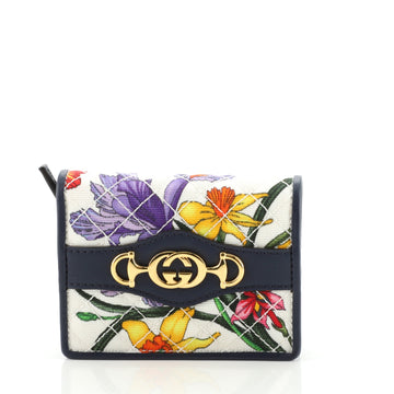 Gucci Zumi Flap Card Case Quilted Flora Canvas
