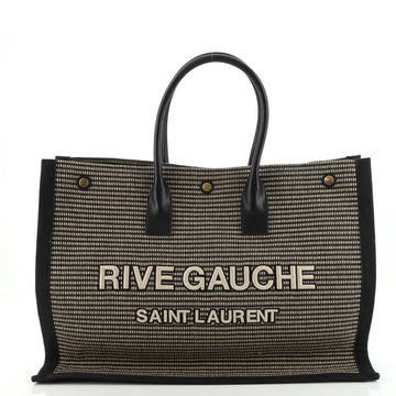 Saint Laurent Rive Gauche Shopper Tote Raffia with Canvas Large