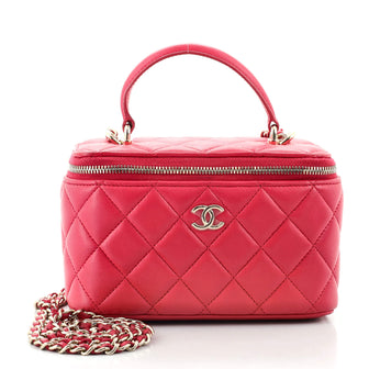 Chanel Classic Top Handle Vanity Case with Chain Quilted Lambskin Small