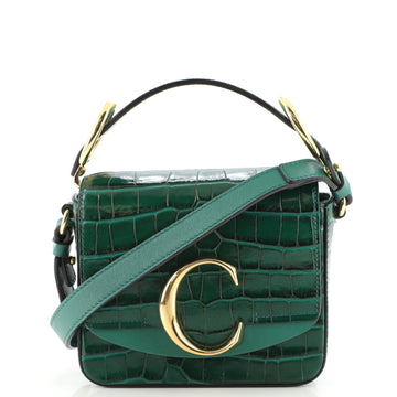 Chloe C Double Carry Bag Crocodile Embossed Leather Mini