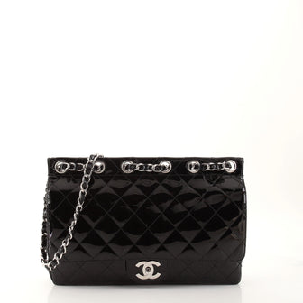 Chanel Chain Through Flap Bag Quilted Patent Jumbo
