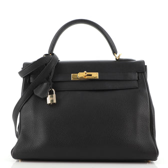 Hermes Kelly Handbag Black Togo with Gold Hardware 32