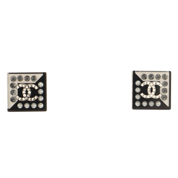 Chanel CC Square Stud Earrings Resin and Crystals