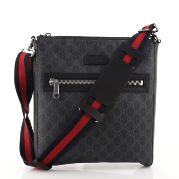 Gucci Web Strap Front Zip Messenger Bag GG Coated Canvas Medium