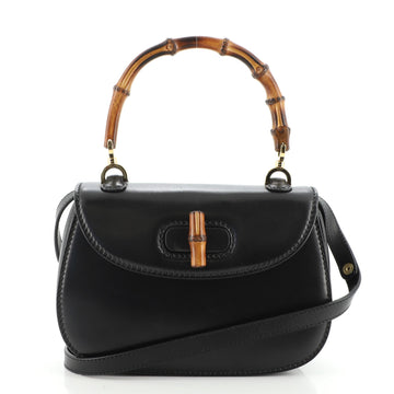 Gucci Vintage Convertible Bamboo Top Handle Bag Leather Small