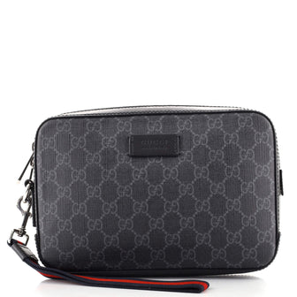 Gucci Web Wristlet Clutch GG Coated Canvas and Leather
