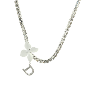 Christian Dior Vintage Flower Charm Choker Necklace Metal with Crystals