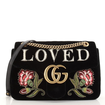 Gucci GG Marmont Flap Bag Embroidered Matelasse Velvet Medium