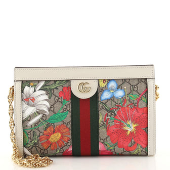 Gucci Ophidia Chain Shoulder Bag Flora GG Coated Canvas Small