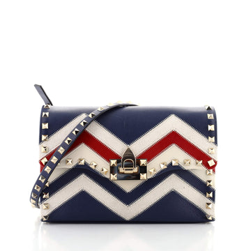 Valentino Rockstud Flip Lock Flap Bag Leather and Canvas Small