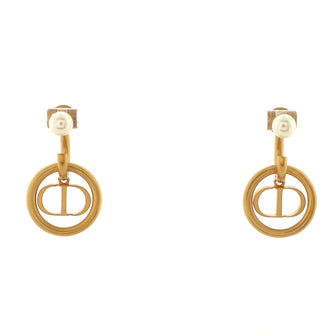 Christian Dior CD Dangle Earrings Metal with Faux Pearls