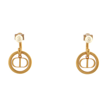 Christian Dior CD Dangle Earrings Metal with Faux Pearls