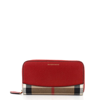Burberry Elmore Zip Wallet Leather with Horseferry Check Canvas