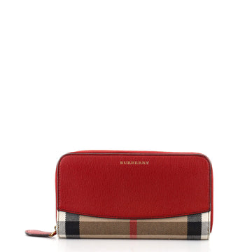Burberry Elmore Zip Wallet Leather with Horseferry Check Canvas
