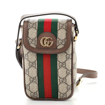 Gucci Ophidia Flap Phone Holder Crossbody Bag GG Coated Canvas