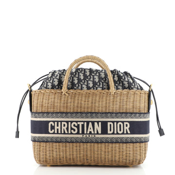 Christian Dior Basket Bag Wicker and Oblique Canvas Large