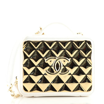 Chanel Golden Plate Vanity Case Quilted Metal and Lambskin Medium