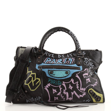 Balenciaga City Graffiti Classic Studs Bag Leather Medium