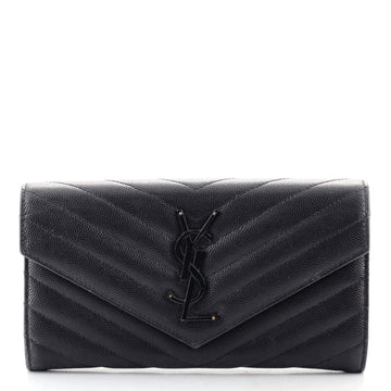 Saint Laurent Classic Monogram Flap Wallet Matelasse Chevron Leather Large