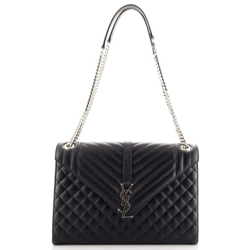 Saint Laurent Classic Monogram Envelope Satchel Quilted Leather Large