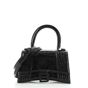 Balenciaga Hourglass Top Handle Bag Crocodile Embossed Leather XS