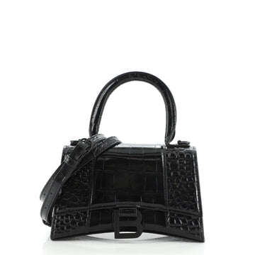 Balenciaga Hourglass Top Handle Bag Crocodile Embossed Leather XS