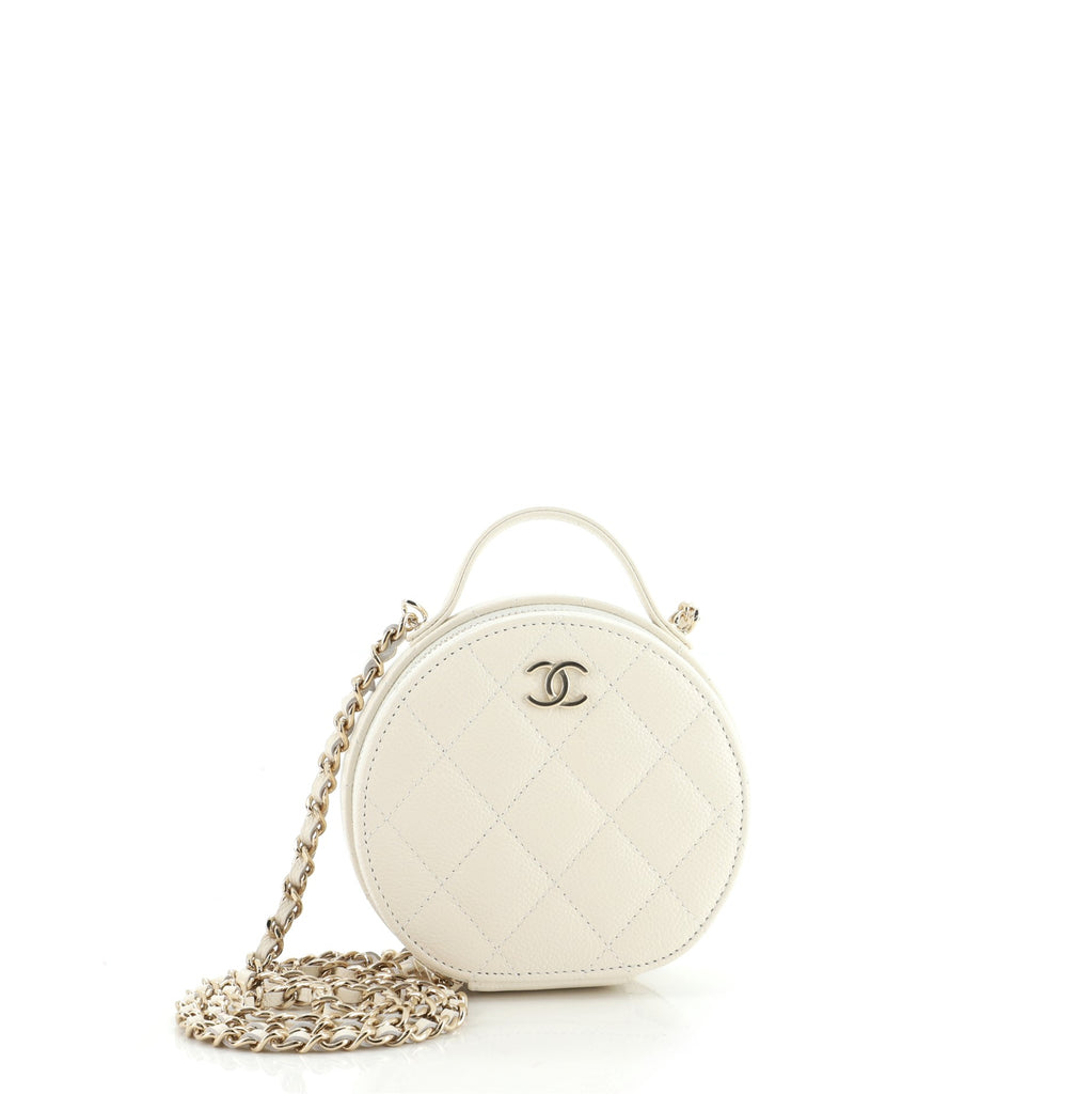 Chanel Handle With Care Round Vanity Case with Chain Quilted Caviar Small  Neutral 1271982