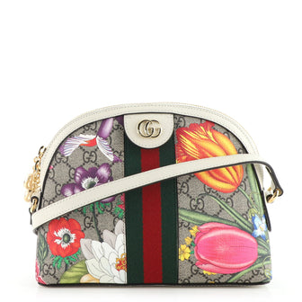 Gucci Ophidia Dome Shoulder Bag Flora GG Coated Canvas Small