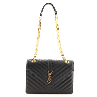 Saint Laurent Classic Monogram Envelope Satchel Matelasse Chevron Leather Medium