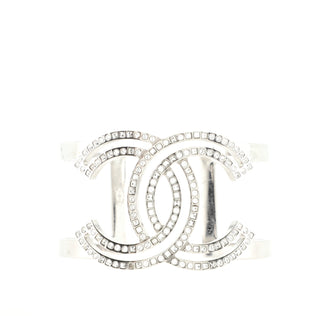 Chanel CC Cut-Out Cuff Bracelet Metal with Crystals Extra Wide