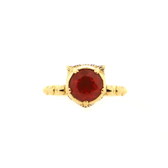 Gucci Le Marche Des Merveilles Feline Head Cocktail Ring 18K Yellow Gold with Fire Opal and Diamonds