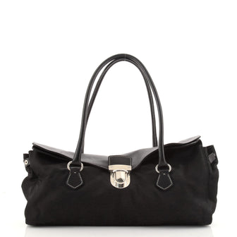 Prada Easy Foldover Pushlock Shoulder Bag Tessuto with Leather Medium