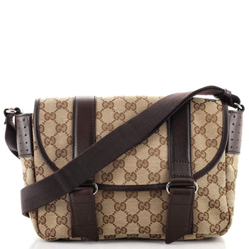 Gucci Double Belt Flap Messenger GG Canvas with Perforated Leather Small
